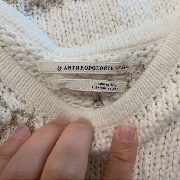 By Anthropologie Elliotte Lurex Sweater Tank Tie Strap Neutral Metallic Size XL - Picture 9 of 13
